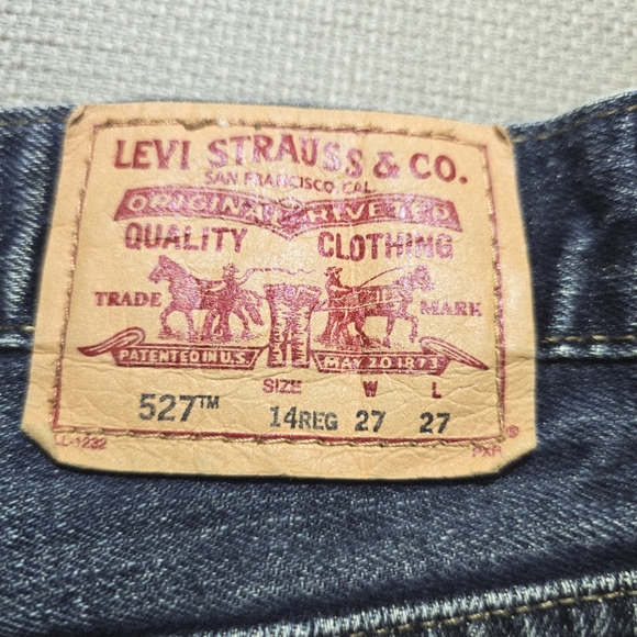 Levis 527 Boot Cut Jean's Kids Blue Denim Blue Boy's Size 14R 27x27 Dark Wash - Picture 13 of 16